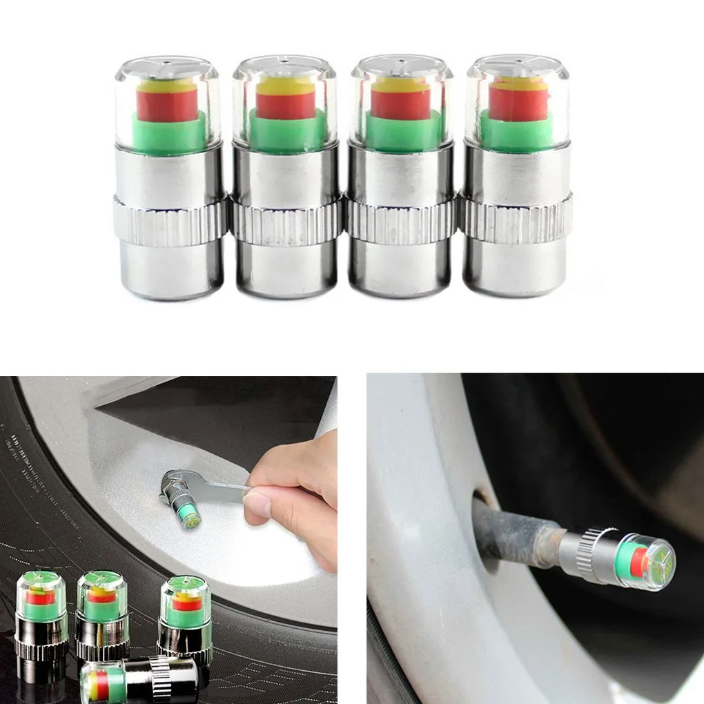 

4pcs Tire Pressure Valve Caps Car Wheel Air Pressure Indicators Tire Valve Alerts Copper Core