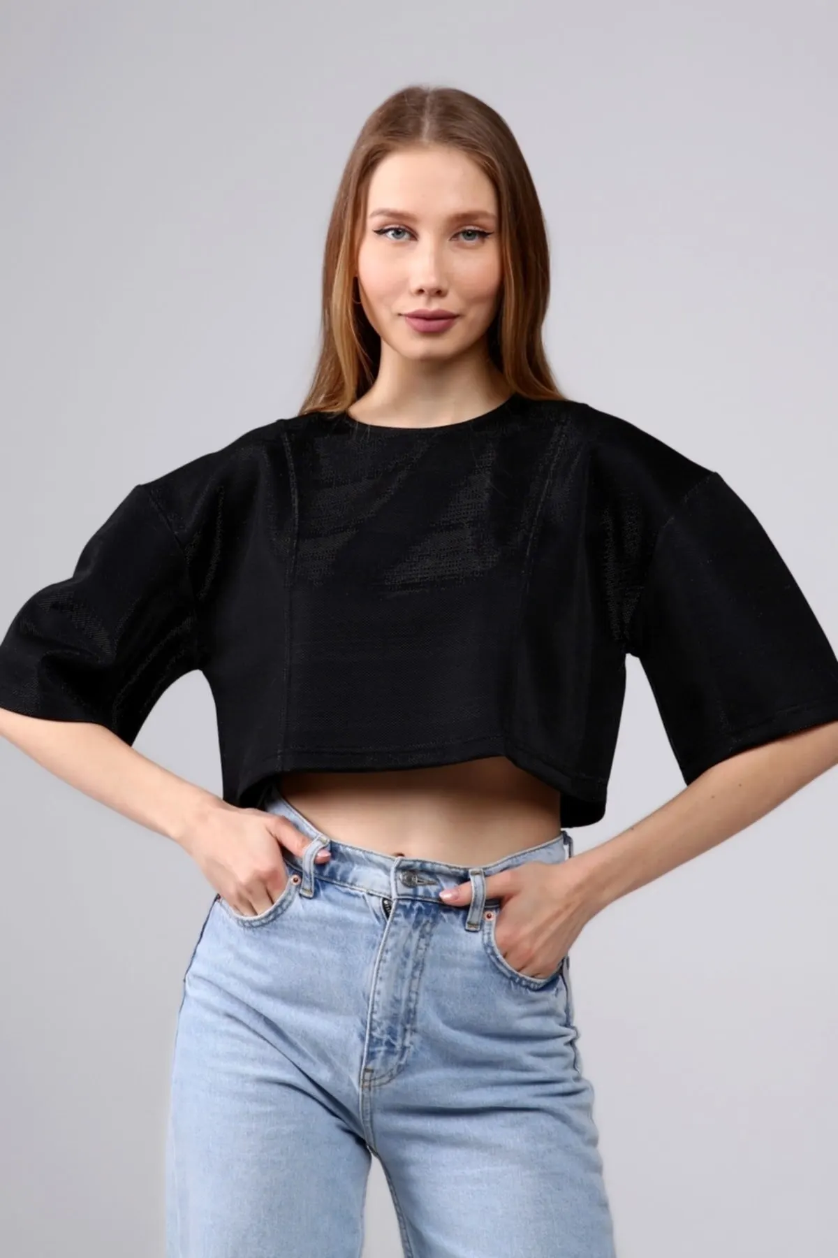 Women's Summer Crop Top Blouse Black Round Neck Special Glitter Fabric Design Crop Blouse hot girl top boots toming shirt
Women's Summer Crop Top Blouse Black Round Neck Special Glitter Fabric Design Crop Blouse hot girl top boots toming shirt