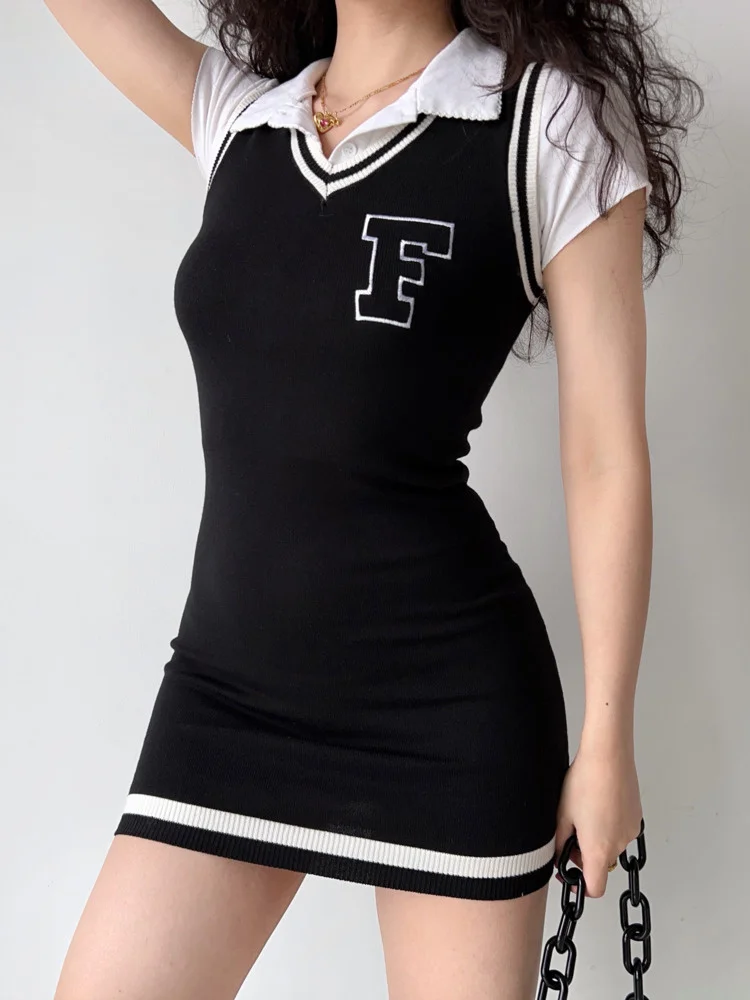 French Style New Sweet Preppy V-neck Striped Knitted Dress High Waist Slim Fit Sleeveless Women's Clothing Y627 
French Style New Sweet Preppy V-neck Striped Knitted Dress High Waist Slim Fit Sleeveless Women's Clothing Y627