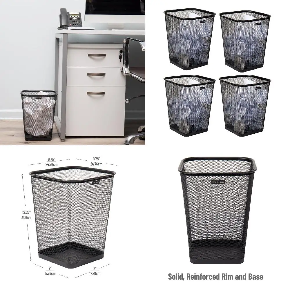 Chic and Stylish Collection of 4 Black Metal Waste Paper Baskets for Neat Home Organization and Storage.
Chic and Stylish Collection of 4 Black Metal Waste Paper Baskets for Neat Home Organization and Storage.