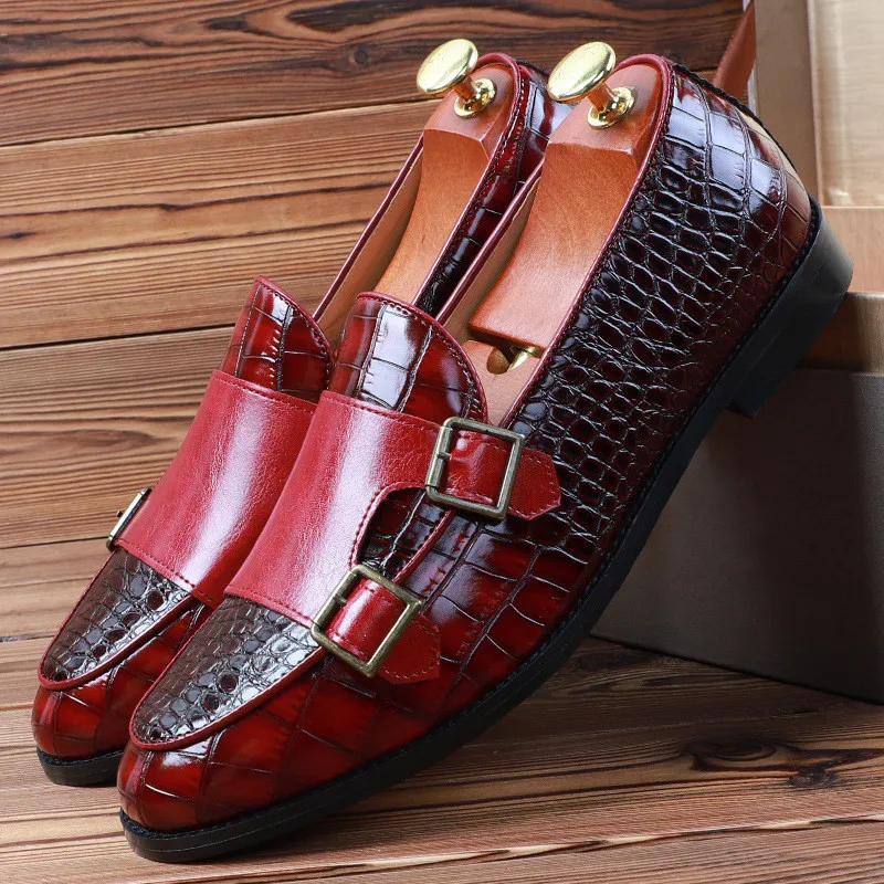 

Designer British Pointed Monk Strap Alligator Patent Leather Oxford Shoes Men Casual Loafers Formal Wedding Dress Zapatos Hombre