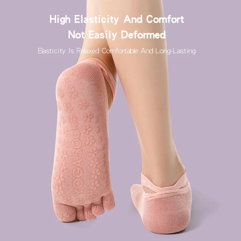 

F.DYRAA 4 Pairs Women Sports Yoga Socks Five Toes Slipper Anti Slip for Lady Pilates Ballet Heel Dance Compression Socks