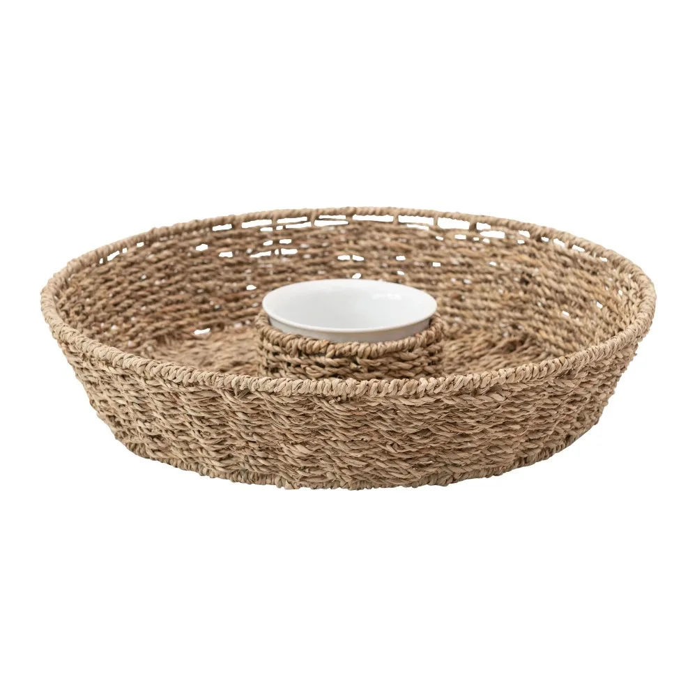 

Creative Co-Op Hand-Woven Seagrass Chip & Dip Basket with 6 oz. Ceramic Bowl, Set of 2