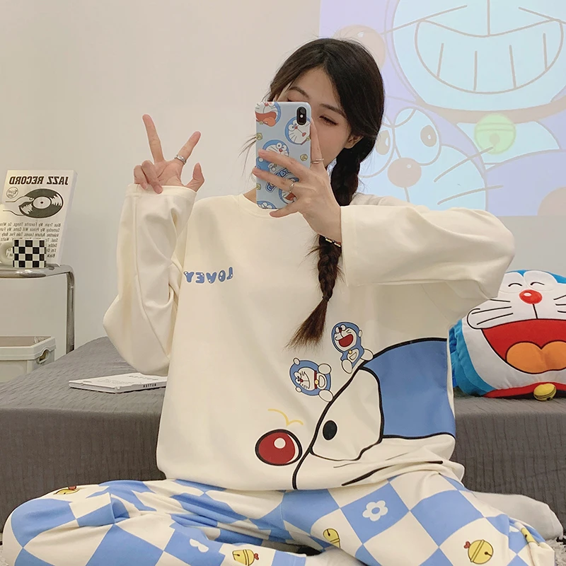 Korean Women Pajamas Sets Clothes Autumn Long Sleeve Sleepwear Girls'Pajama Mujer Cartoon Doraemon Print Pijama Femme Loungewear
Korean Women Pajamas Sets Clothes Autumn Long Sleeve Sleepwear Girls'Pajama Mujer Cartoon Doraemon Print Pijama Femme Loungewear