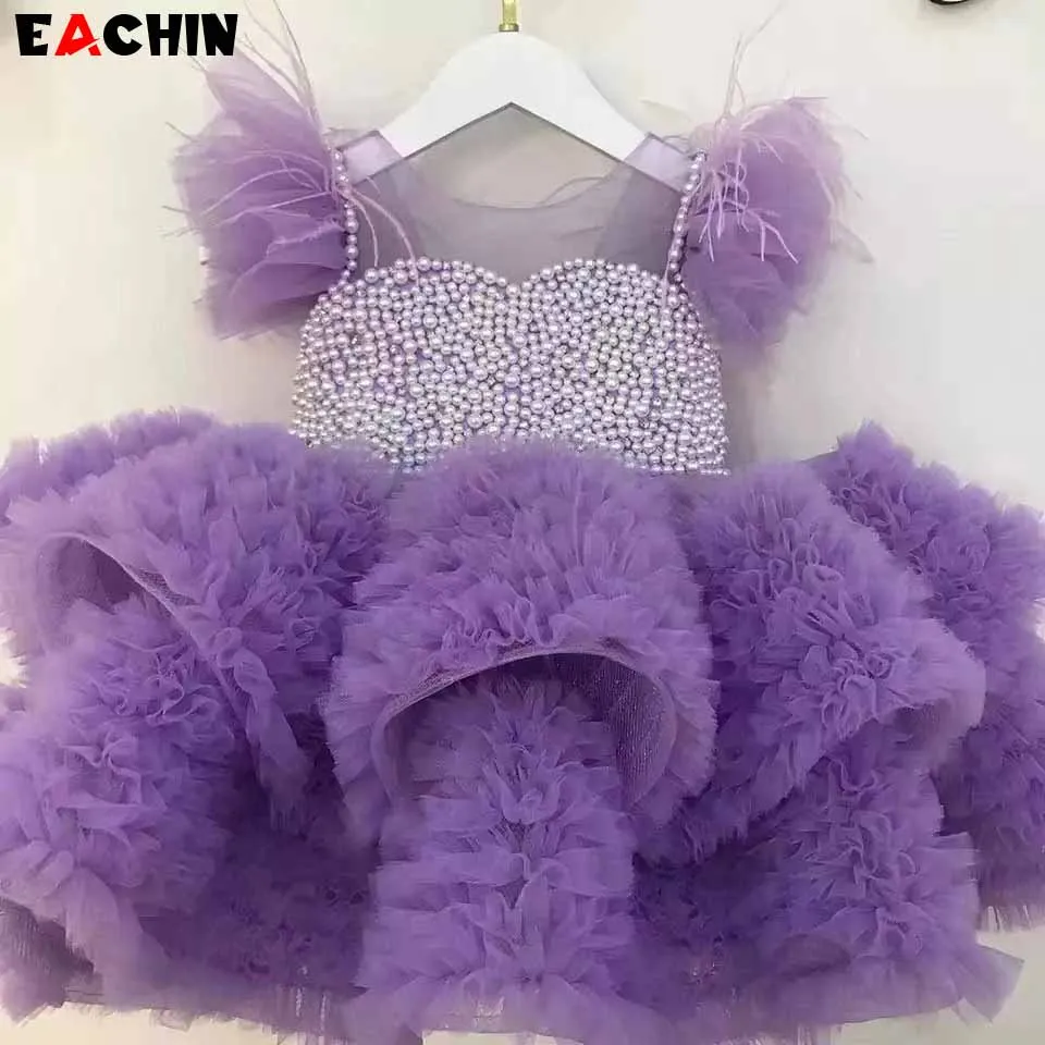 

Girls Pearls Princess Dresses Baby Girls Fly Sleeve Birthday Party Dresses Teen Retro Tutu Dress Wedding Dress Performance Dress