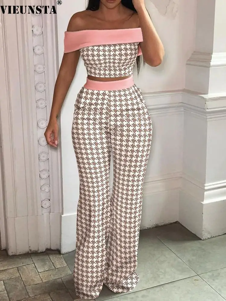 2022 Spring Summer Pattern Print Outfits Women Sexy Slash Neck Backless Top & Wide Leg Pants Suit Elegant Office Ladies 2pcs Set
2022 Spring Summer Pattern Print Outfits Women Sexy Slash Neck Backless Top & Wide Leg Pants Suit Elegant Office Ladies 2pcs Set