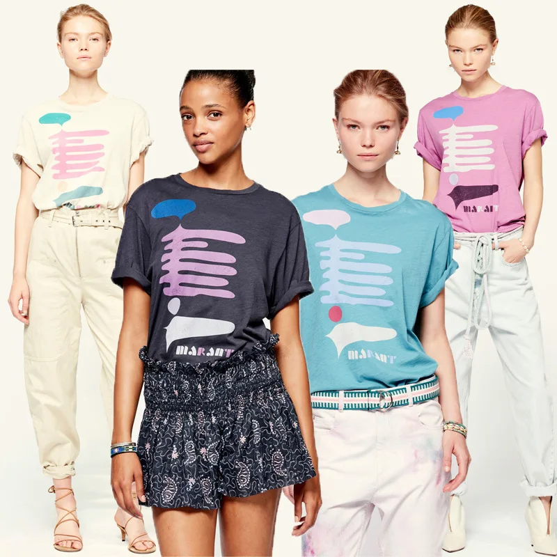 Summer new European and American women's contrast graffiti print pure cotton short-sleeved T-shirt four colors into
Summer new European and American women's contrast graffiti print pure cotton short-sleeved T-shirt four colors into