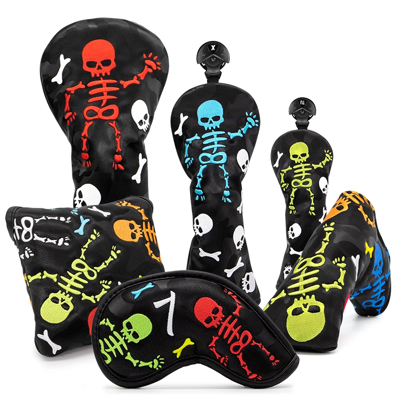 Headcovers Black Skulls #1 #3 #5 Wood Head covers Skulls Design Driver Fairway Hybrid Woods Headcover Blade Putter Mallet Pu
Headcovers Black Skulls #1 #3 #5 Wood Head covers Skulls Design Driver Fairway Hybrid Woods Headcover Blade Putter Mallet Pu