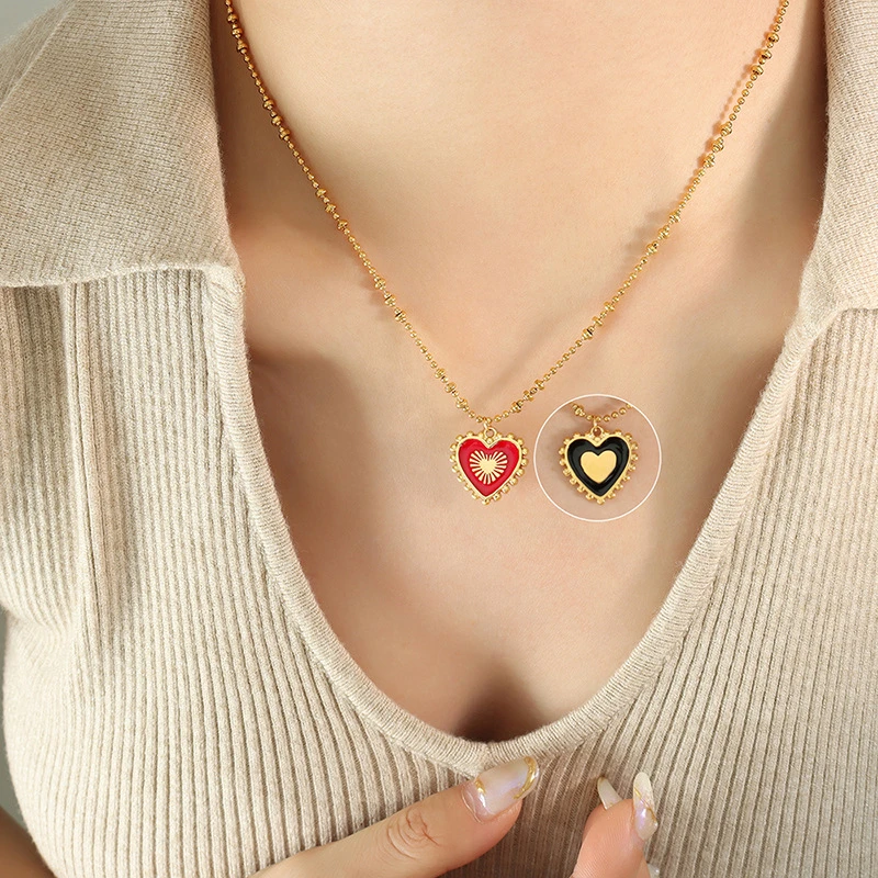 Popular Titanium Steel Double-sided Heart Shaped Pendant Necklace For Women Creativity Oil Dripping Choker 2023 Trendy Jewelry 
Popular Titanium Steel Double-sided Heart Shaped Pendant Necklace For Women Creativity Oil Dripping Choker 2023 Trendy Jewelry