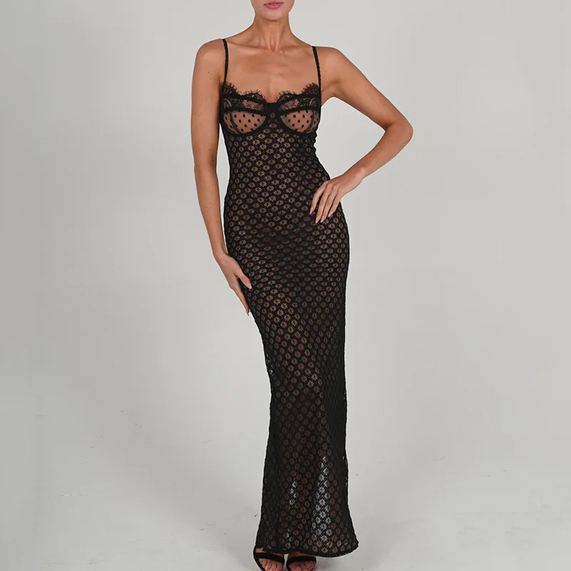 Women Sexy Dot Thin Shoulder Strap Midi Dress Korean Tight Floor-Length Dresses Female Back Zipper Fashion Evening Party Clothes
Women Sexy Dot Thin Shoulder Strap Midi Dress Korean Tight Floor-Length Dresses Female Back Zipper Fashion Evening Party Clothes