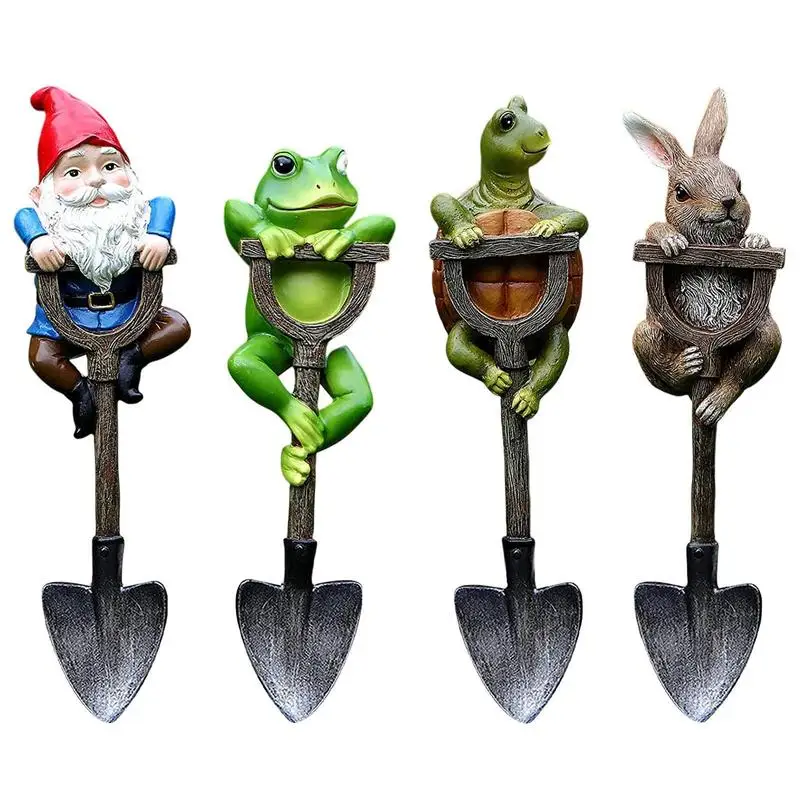 

4 Styles Garden Resin Statue Hand Painted Yard Figurine Decor Lawn Decoration Outdoor Statue With Shovel For Yards Patios Lawns