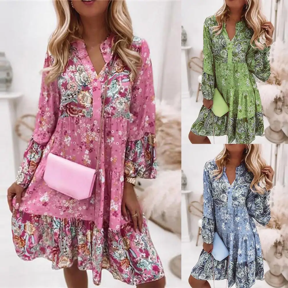 

Ele-choices Elegant Women Dress for Women Ruffles Floral Print Dresses for Women 2022 Causall Dress Summer