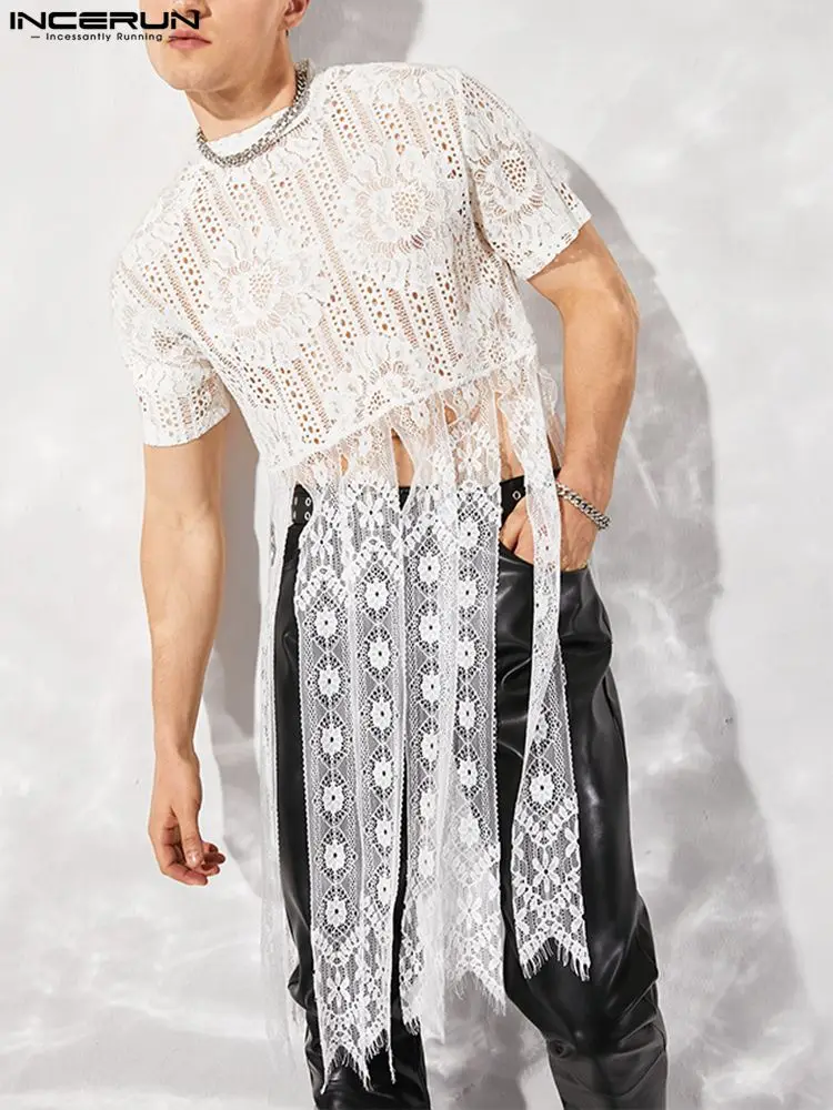 Мужская футболка с кружевной вставкой и бахромой 2022, Прозрачная Футболка с круглым вырезом и коротким рукавом, мужские сексуальные вечерни...
Мужская футболка с кружевной вставкой и бахромой 2022, Прозрачная Футболка с круглым вырезом и коротким рукавом, мужские сексуальные вечерни...