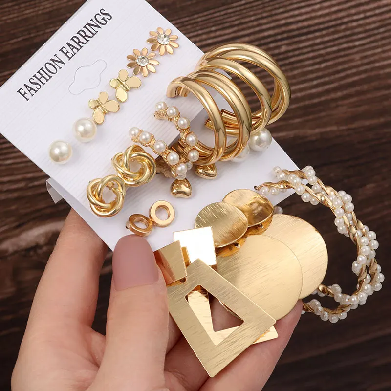 

Vintage Geometric Pearl Hoop Earrings Set For Women Fashion Statement Acrylic Drop Earrings Set Brincos Party 2022 Trend Jewelry