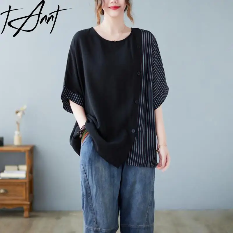 Tannt Women T Shirt Asymmetry Short Sleeves Stripes Loose Tshirt Tops Irregular Patchwork Casual Black T Shirt Tops Women 2023
Tannt Women T Shirt Asymmetry Short Sleeves Stripes Loose Tshirt Tops Irregular Patchwork Casual Black T Shirt Tops Women 2023