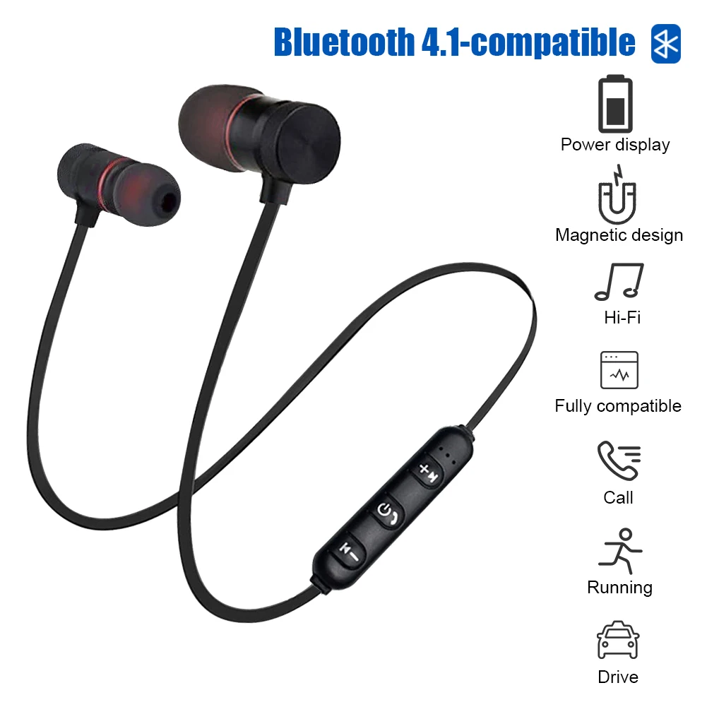 

Sweatproof Bluetooth-compatible V4.1 Earbuds Sports Neckband Magnetic Wireless Headphones Ear Headsets HiFi Stereo Earphones