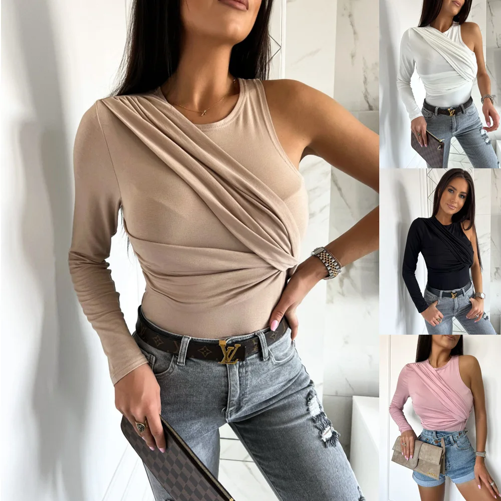 T-shirt Women's Summer Simplicity Solid Color round Neck off-Shoulder Long Sleeve T-shirt Top Women
T-shirt Women's Summer Simplicity Solid Color round Neck off-Shoulder Long Sleeve T-shirt Top Women