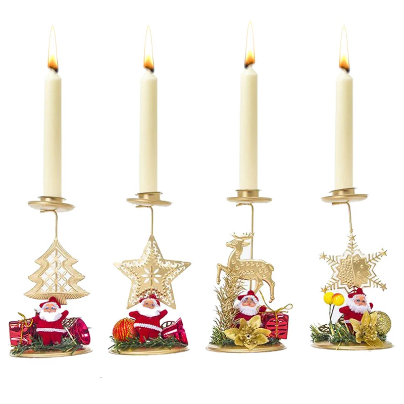 

Christmas Iron Candle Holder Snowflake Candlestick Christmas Decorations Santa Claus Star 2022 Xmas Desktop Ornaments New Year