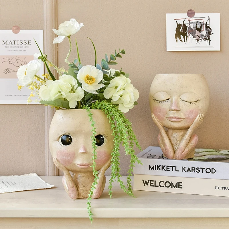 Human Face Vase Decoration Big Eyes Doll Resin Flowerpot Figure Sculpture Crafts Storage Container Flower Arrangement Container
Human Face Vase Decoration Big Eyes Doll Resin Flowerpot Figure Sculpture Crafts Storage Container Flower Arrangement Container