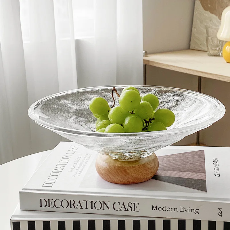 

Роскошная стеклянная тарелка для фруктов с высокой ножкой, резиновые деревянные кухонные подносы, подставка для хранения закусок