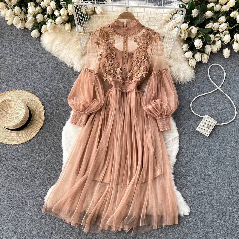 Summer Sweet Women Mesh Dress Elegant Stand Collar Lantern Long Sleeve High Waist 2Pcs Party Dresses Femme Vintage Fashion Robe
Summer Sweet Women Mesh Dress Elegant Stand Collar Lantern Long Sleeve High Waist 2Pcs Party Dresses Femme Vintage Fashion Robe