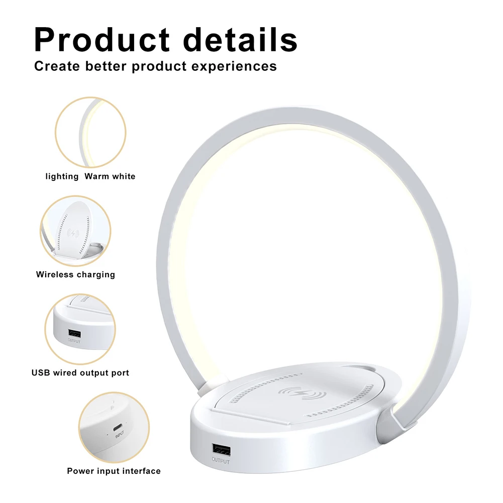 Bedside Lamp Wireless Charger LED Desk Lamp with Touch Control Press Control 3 Light Tones US Plug
Bedside Lamp Wireless Charger LED Desk Lamp with Touch Control Press Control 3 Light Tones US Plug