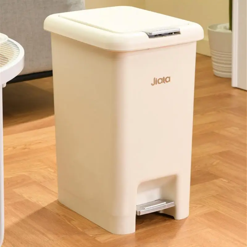 

8l Nordic Trash Can Mute Opening Closing Foot Switch Trash Can Lid Trash Can Household Gadgets Cream White Environmental Health