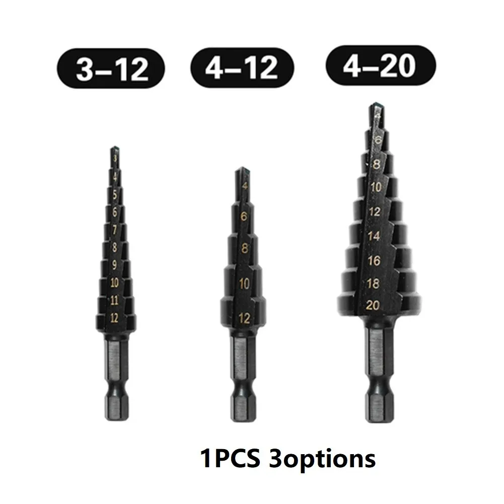 1Pcs 3-12 4-12 4-20 Mm HSS Titanium Coated Step Drill Bit Drilling Metal High Speed Steel Wood Hole Cutter Step Cone Drill A50
1Pcs 3-12 4-12 4-20 Mm HSS Titanium Coated Step Drill Bit Drilling Metal High Speed Steel Wood Hole Cutter Step Cone Drill A50