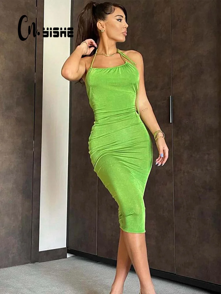 CNYISHE Summer Halter Lace Up Bandage Midi Dress Fashion Backless Wrap Hip Green Party Dresses Women Sexy Slim Dress Vestidos
CNYISHE Summer Halter Lace Up Bandage Midi Dress Fashion Backless Wrap Hip Green Party Dresses Women Sexy Slim Dress Vestidos