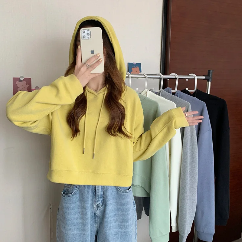 Streetwear Hoodies Long Sleeve Casual Streetwear Sweatshirt Solid Harajuku Korean Style Ladies Short Tops Autumn Hooded Clothes
Streetwear Hoodies Long Sleeve Casual Streetwear Sweatshirt Solid Harajuku Korean Style Ladies Short Tops Autumn Hooded Clothes