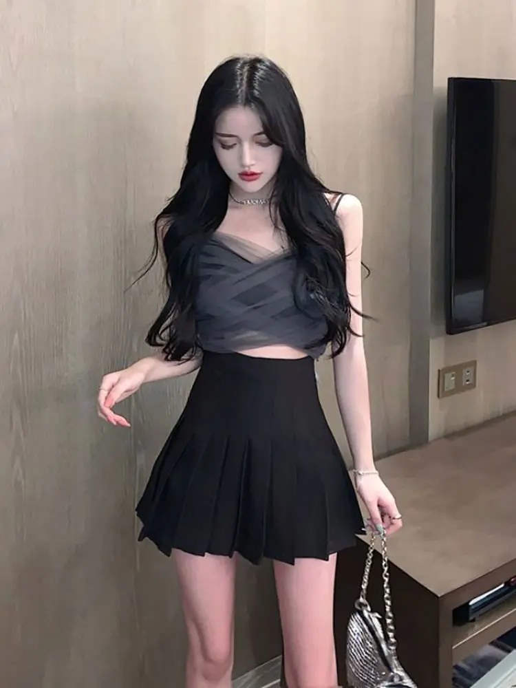 Skirt Suit Women Sexy & Club 2-Piece Summer Student Slim Suspender+High Waist Pleated A-Line Skirt Solid Korean New Fashion 2022
Skirt Suit Women Sexy & Club 2-Piece Summer Student Slim Suspender+High Waist Pleated A-Line Skirt Solid Korean New Fashion 2022