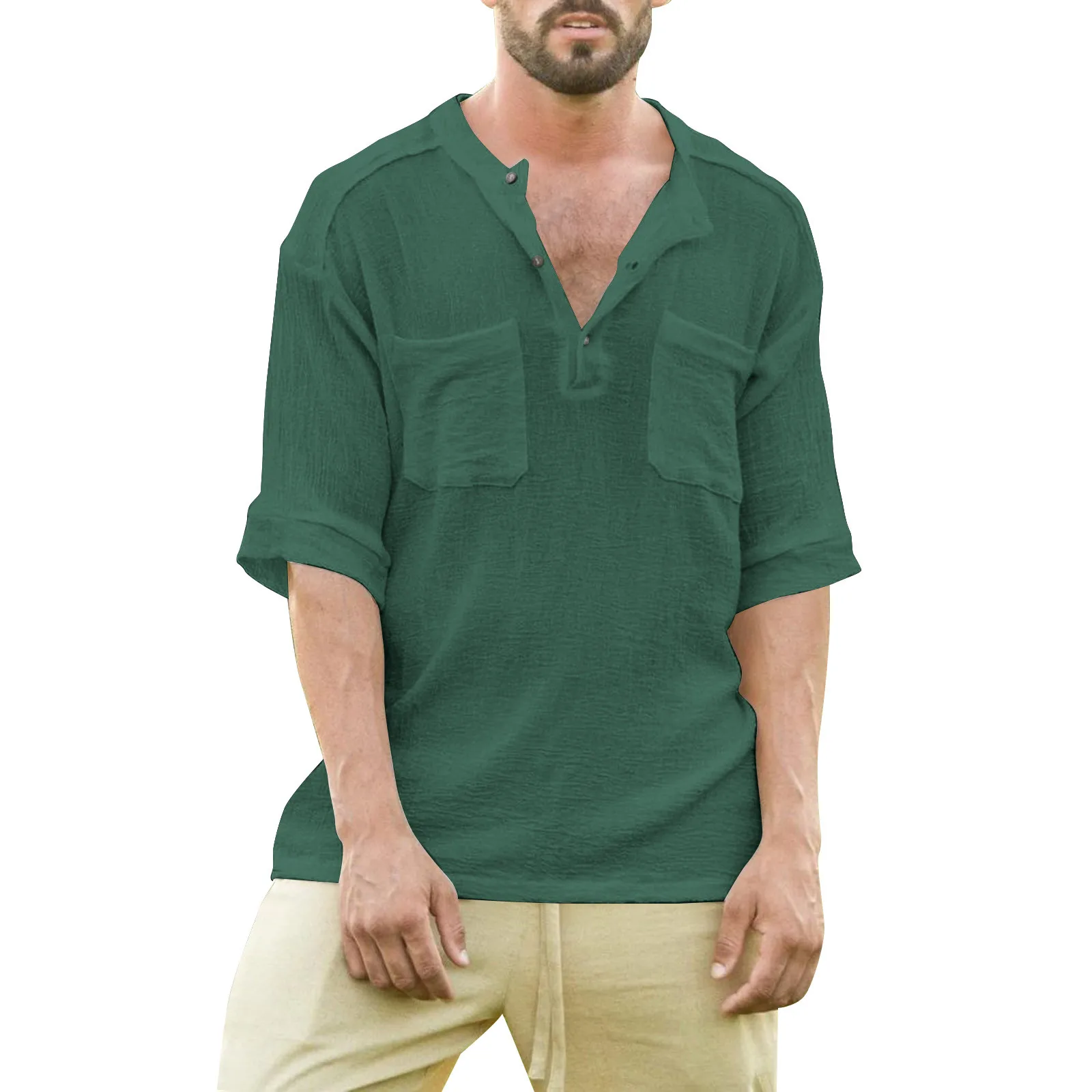 Summer Men Linen Shirt Short Sleeve V-neck Loose Short Sleeve Pockets Shirts Tops Clothes
Summer Men Linen Shirt Short Sleeve V-neck Loose Short Sleeve Pockets Shirts Tops Clothes