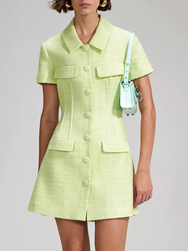 Light Green Dress Women's Fresh Tweed Short Sleeve A-line High Waist Turn-down Collar Single Breasted Mini Robe for Female
Light Green Dress Women's Fresh Tweed Short Sleeve A-line High Waist Turn-down Collar Single Breasted Mini Robe for Female