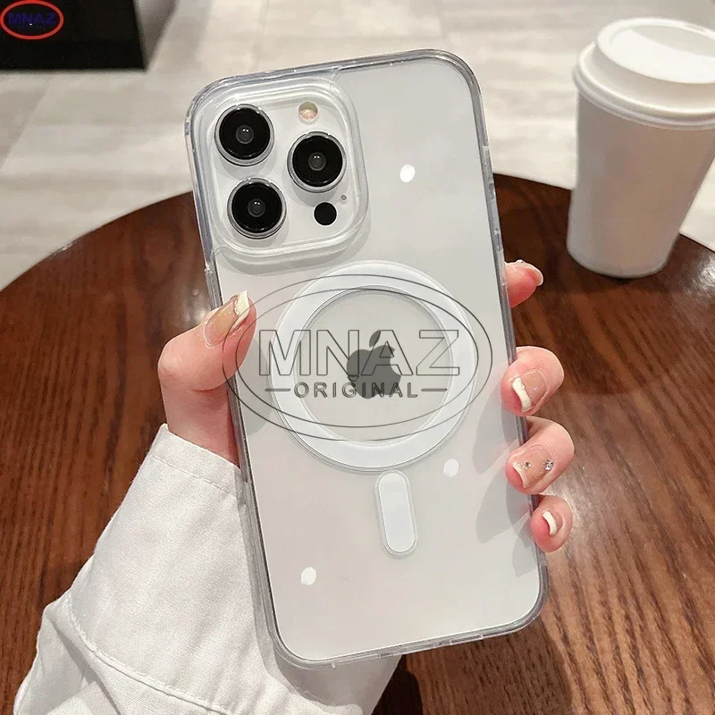Магнитный Прозрачный чехол для iPhone 11 12 13 14 15 16 Pro Max Plus Mini X 7 8