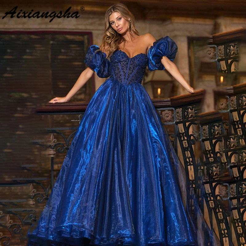 Aixiangsha Princess Prom Dress Puff Sleeves Evening Dress A-line Shining Floor-length Party Dresses Custom Made For Women 2023 
Aixiangsha Princess Prom Dress Puff Sleeves Evening Dress A-line Shining Floor-length Party Dresses Custom Made For Women 2023
