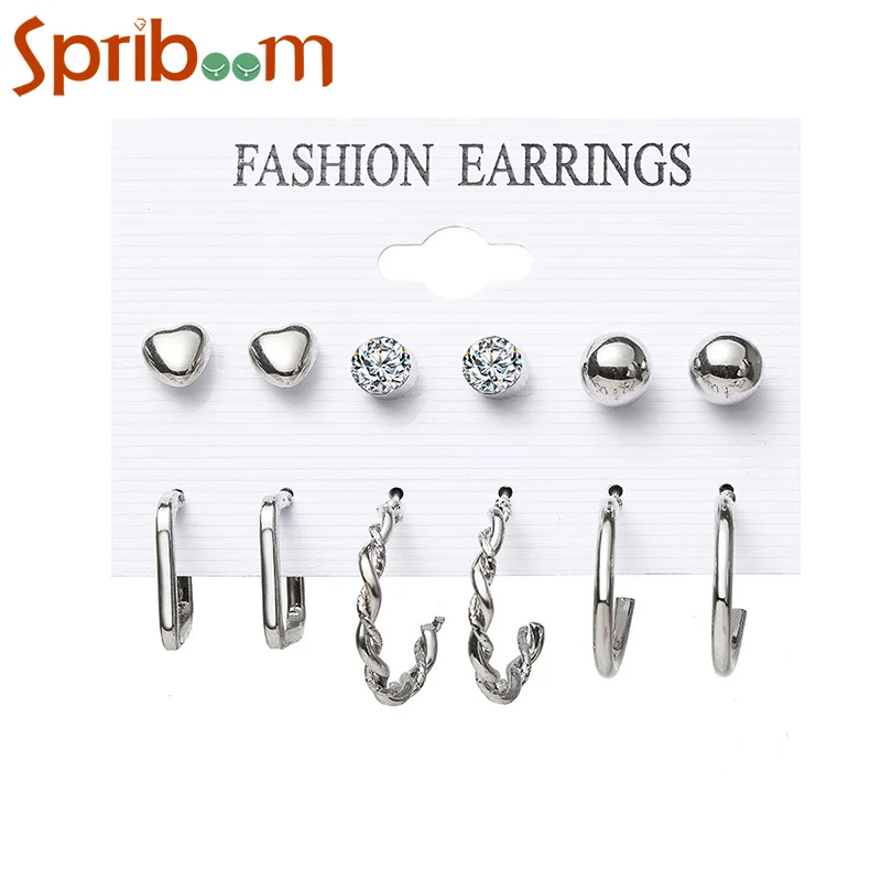 6 Pairs Hoop Earrings Set for Women Girls Silver Color Geometric Earring Simple Pearl Crystal Jewelry Love Heart Female Gift
6 Pairs Hoop Earrings Set for Women Girls Silver Color Geometric Earring Simple Pearl Crystal Jewelry Love Heart Female Gift