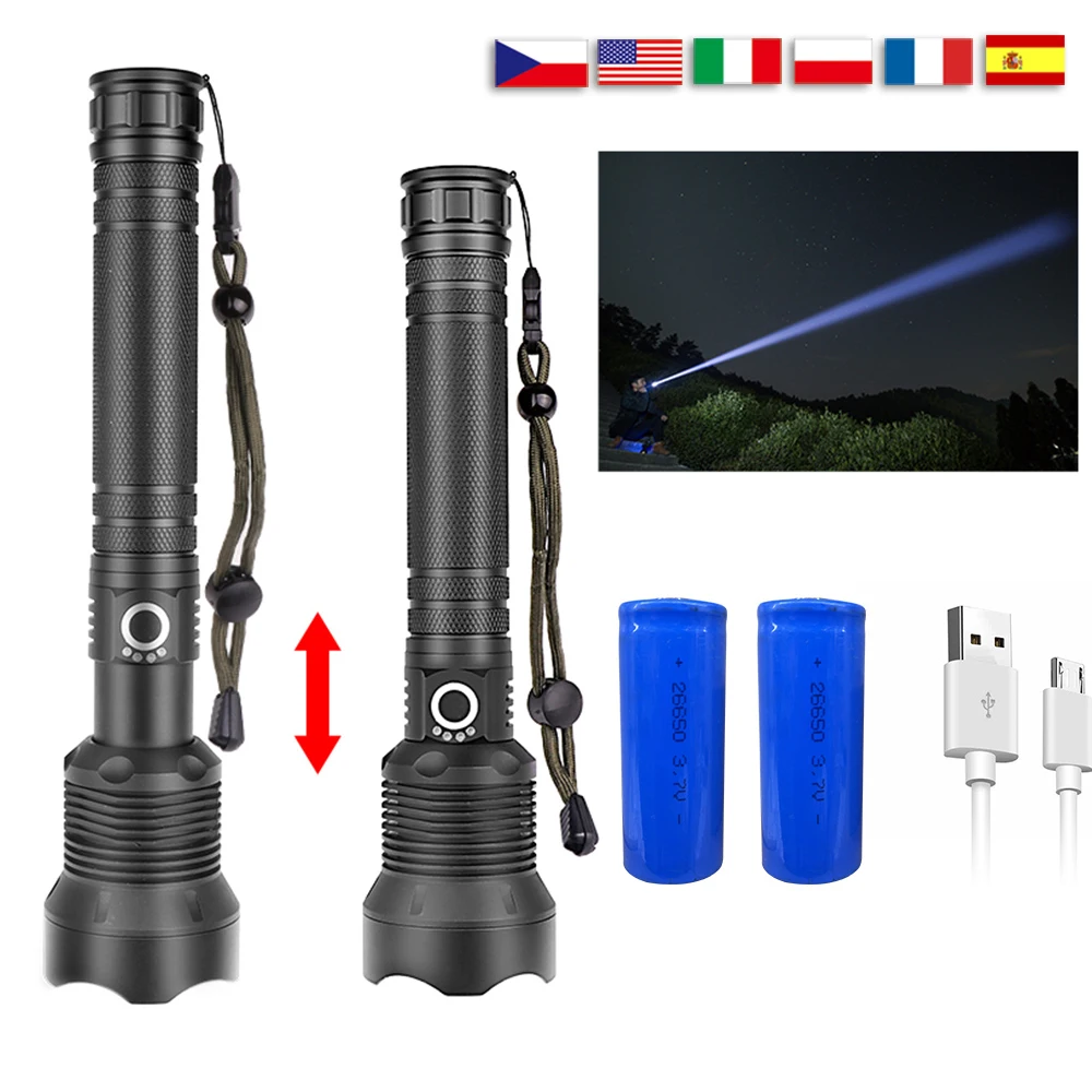XHP70 High Power Flashlight USB Rechargeable Zoomable LED Torch Super Bright Searchlight for Fishing Camping 26650 Battery
XHP70 High Power Flashlight USB Rechargeable Zoomable LED Torch Super Bright Searchlight for Fishing Camping 26650 Battery