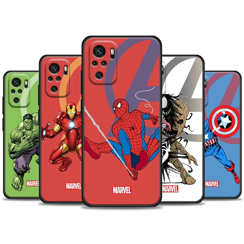 

Marvel Avengers Groot Spider Man Phone Case For Redmi Note 10 11 11S 11E 7 8 8T 9 9S 9T Pro Plus 4G 5G Cover Fundas Coques Shell