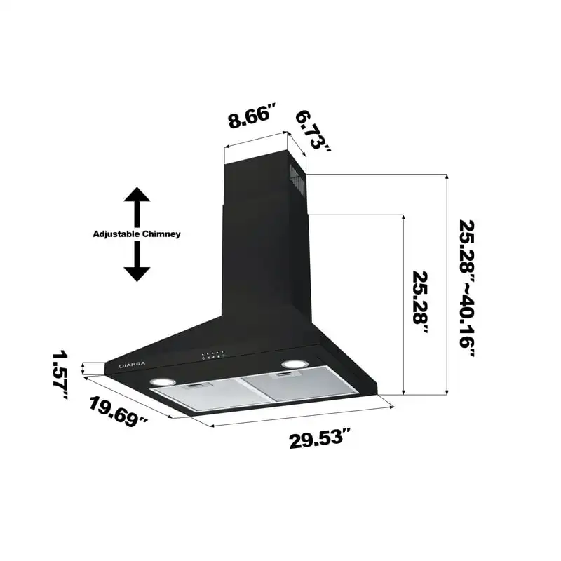 Range Hood 30 inch 450CFM Wall Mount Vent Hood Ducted and Ductless Convertible CAB206P75
Range Hood 30 inch 450CFM Wall Mount Vent Hood Ducted and Ductless Convertible CAB206P75