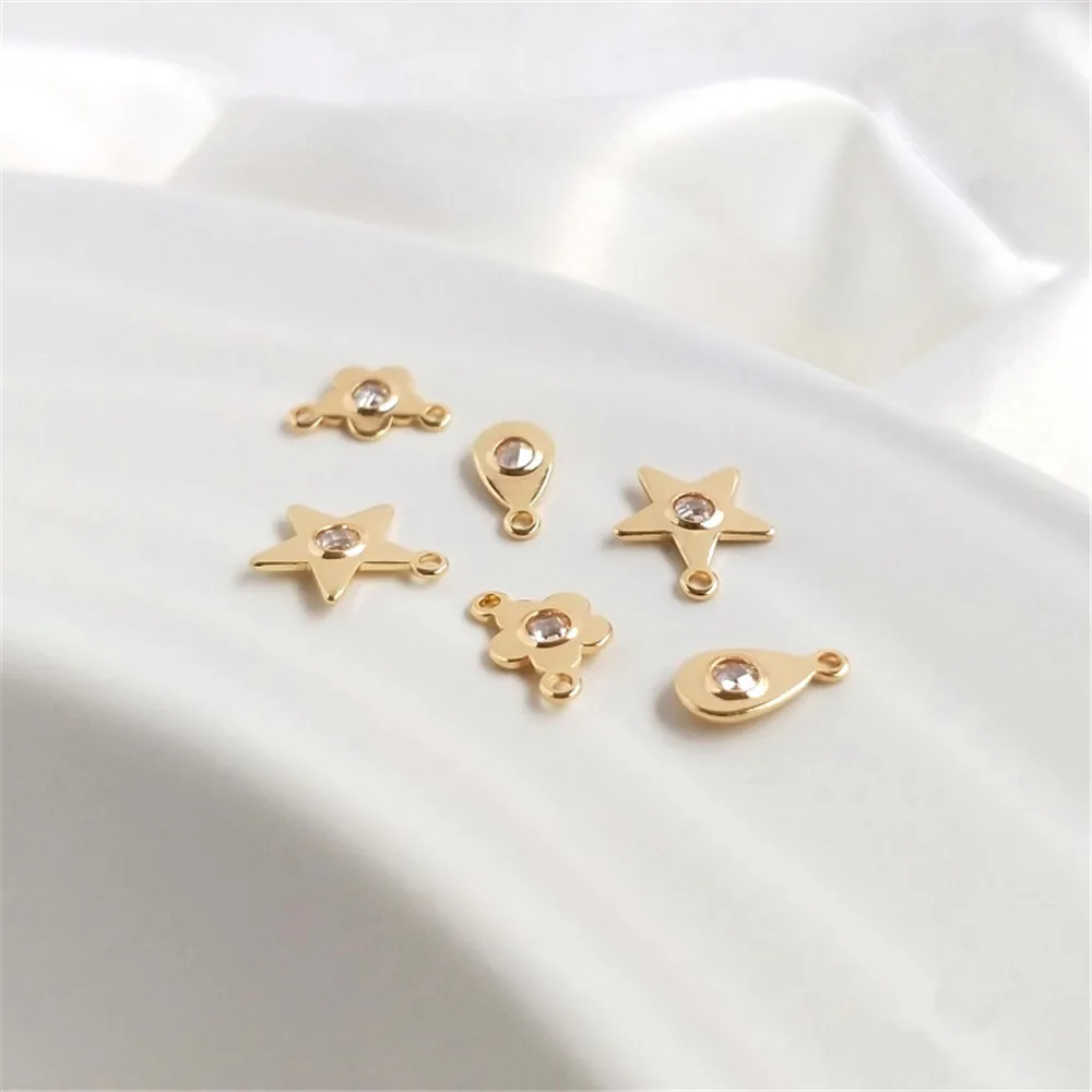 14K Gold Filled Plated Diamond-encrusted five-pointed star double flower drop shaped zircon pendant diy pendant 
14K Gold Filled Plated Diamond-encrusted five-pointed star double flower drop shaped zircon pendant diy pendant