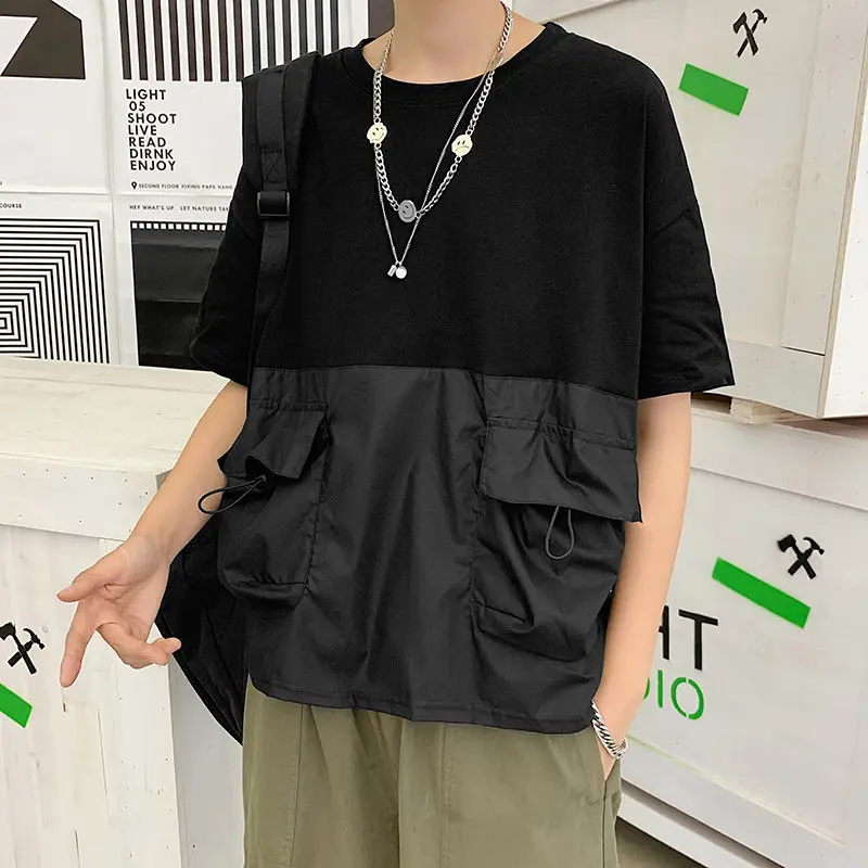 Men's Clothing Summer Youth Round Neck Pullover Overalls Large Pocket Short Sleeve Men's Hip Hop Loose T-Shirt Splicing Top y2k
Men's Clothing Summer Youth Round Neck Pullover Overalls Large Pocket Short Sleeve Men's Hip Hop Loose T-Shirt Splicing Top y2k