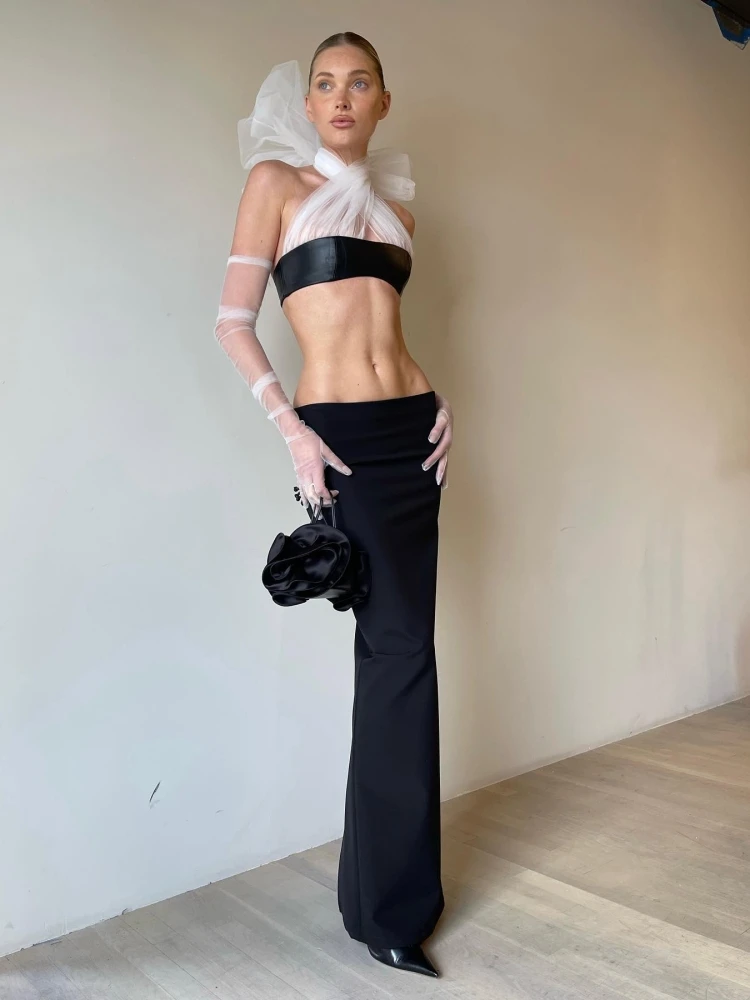 Сексуальный женский черный комплект из двух предметов, сетчатый лоскутный укороченный топ с лямкой на шее и перчатки, костюмы, вечерние бандажные комплекты
Сексуальный женский черный комплект из двух предметов, сетчатый лоскутный укороченный топ с лямкой на шее и перчатки, костюмы, вечерние бандажные комплекты