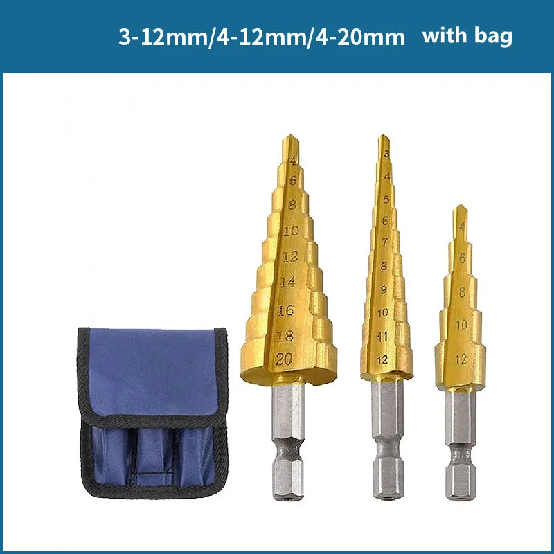 Metric Pagoda Drill Bit 3-12/4-12/4-20 Hexagonal Shank Straight Groove Step Drill Set Wood Hole Cutter Cone Titanium Drill Bit
Metric Pagoda Drill Bit 3-12/4-12/4-20 Hexagonal Shank Straight Groove Step Drill Set Wood Hole Cutter Cone Titanium Drill Bit