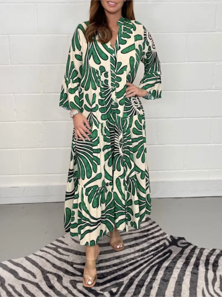 Женское длинное платье с цветочным принтом, Элегантное повседневное свободное платье макси с высокой талией, V-образным вырезом и длинным рукавом, лето 2023
Женское длинное платье с цветочным принтом, Элегантное повседневное свободное платье макси с высокой талией, V-образным вырезом и длинным рукавом, лето 2023