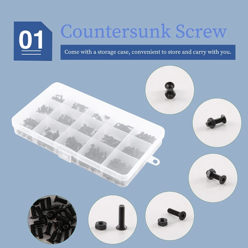 _ Винт 481 шт., набор винтов с шестигранной резьбой из углеродистой стали M2 M2.5 M3, набор винтовых гаек с шестигранной плоской головкой
_ Винт 481 шт., набор винтов с шестигранной резьбой из углеродистой стали M2 M2.5 M3, набор винтовых гаек с шестигранной плоской головкой