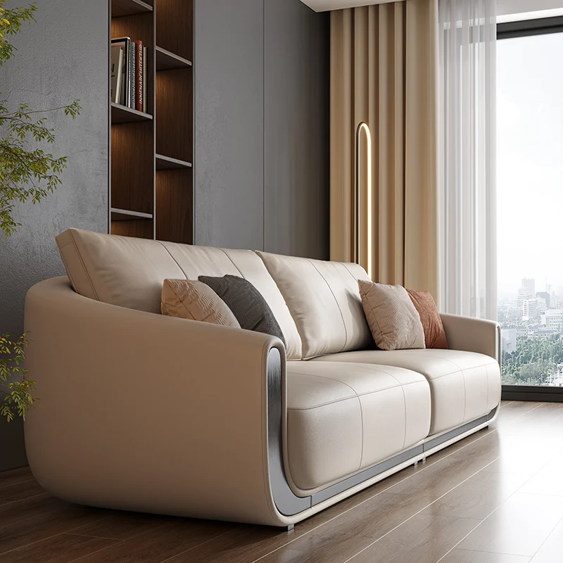 

Итальянский минималистичный кожаный диван, гостиная, прямой ряд, современный роскошный стиль, большая семейная вилла, новый диван 2022