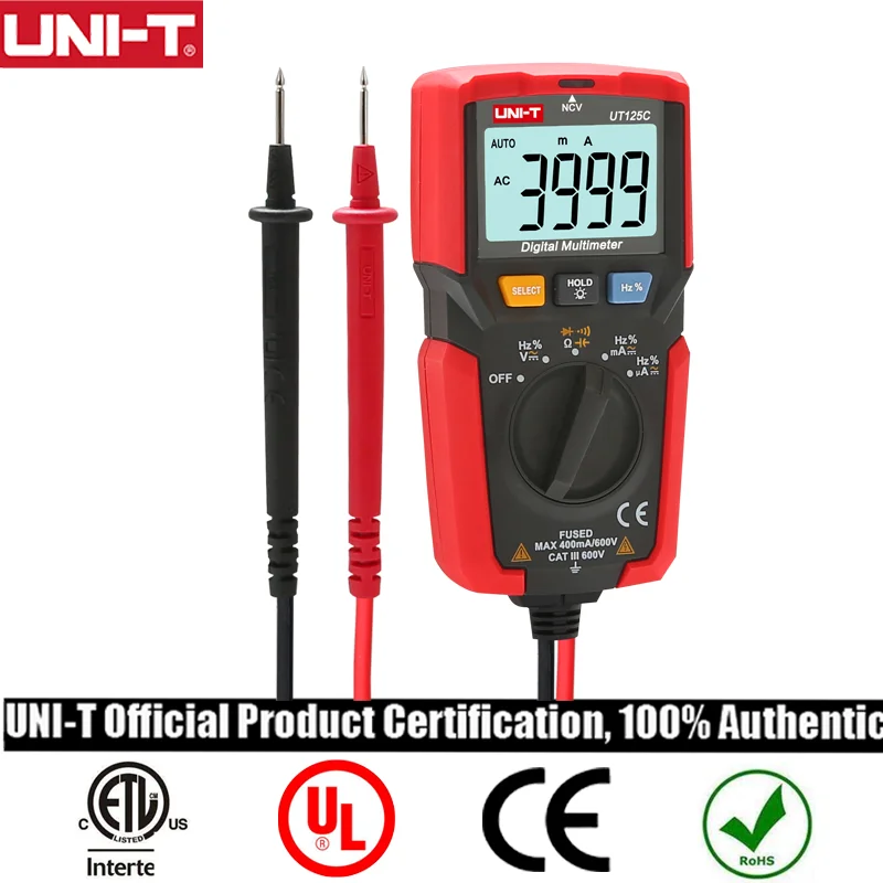 UNI-T UT125C Mini Pocket Digital Multimeter Temperature Tester Resistor Capacitor Frequency Diode NCV Test Low Voltage Display
UNI-T UT125C Mini Pocket Digital Multimeter Temperature Tester Resistor Capacitor Frequency Diode NCV Test Low Voltage Display
