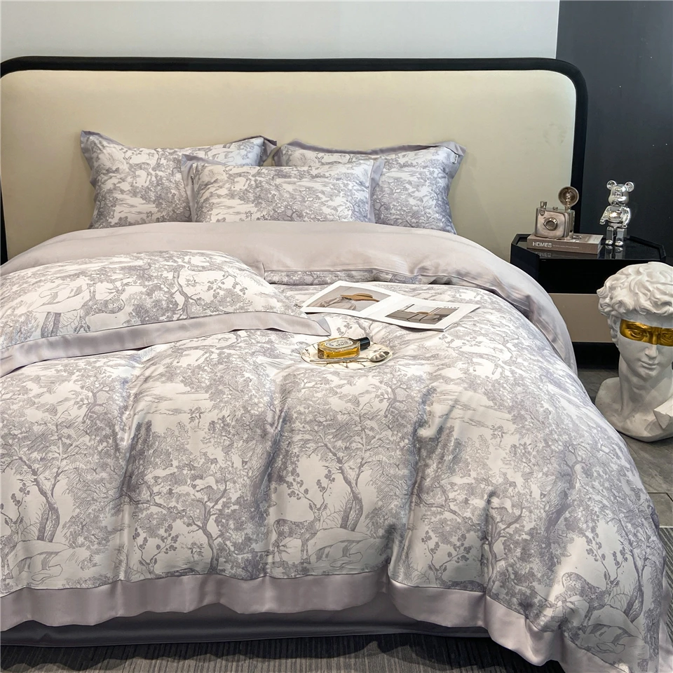 

Silky Bedding set Tencel Lyocell fiber Duvet cover Soft bedsheet Cool bed linen with elastic 150x200 180x200 200x220 Bed set