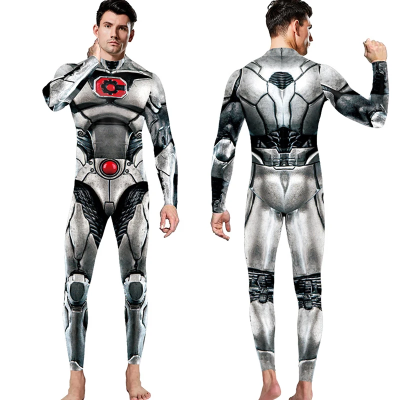 

Future Technology Robot Printed Cosplay Costume Jumpsuit Tight Zentai Halloween Carnival Party Dress Festival Bodysuit DN12803