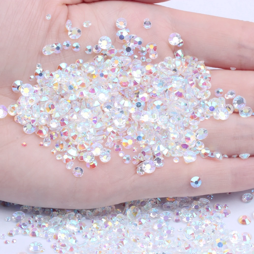 

Resin Rhinestones Non Hot Fix CLEAR AB 500/1000pcs 2-6mm Round Flatback Diamonds Appliques For Craft Fabric Wedding Dresses